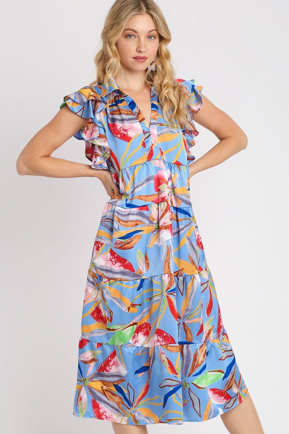 Full Size Leaf Print Double Layered Ruffle Sleeve Tiered Midi Dress Pl Cape Cod Clothing Company Full Size Leaf Print Double Layered Ruffle Sleeve Tiered Midi Dress Pl Cape Cod Clothing Company