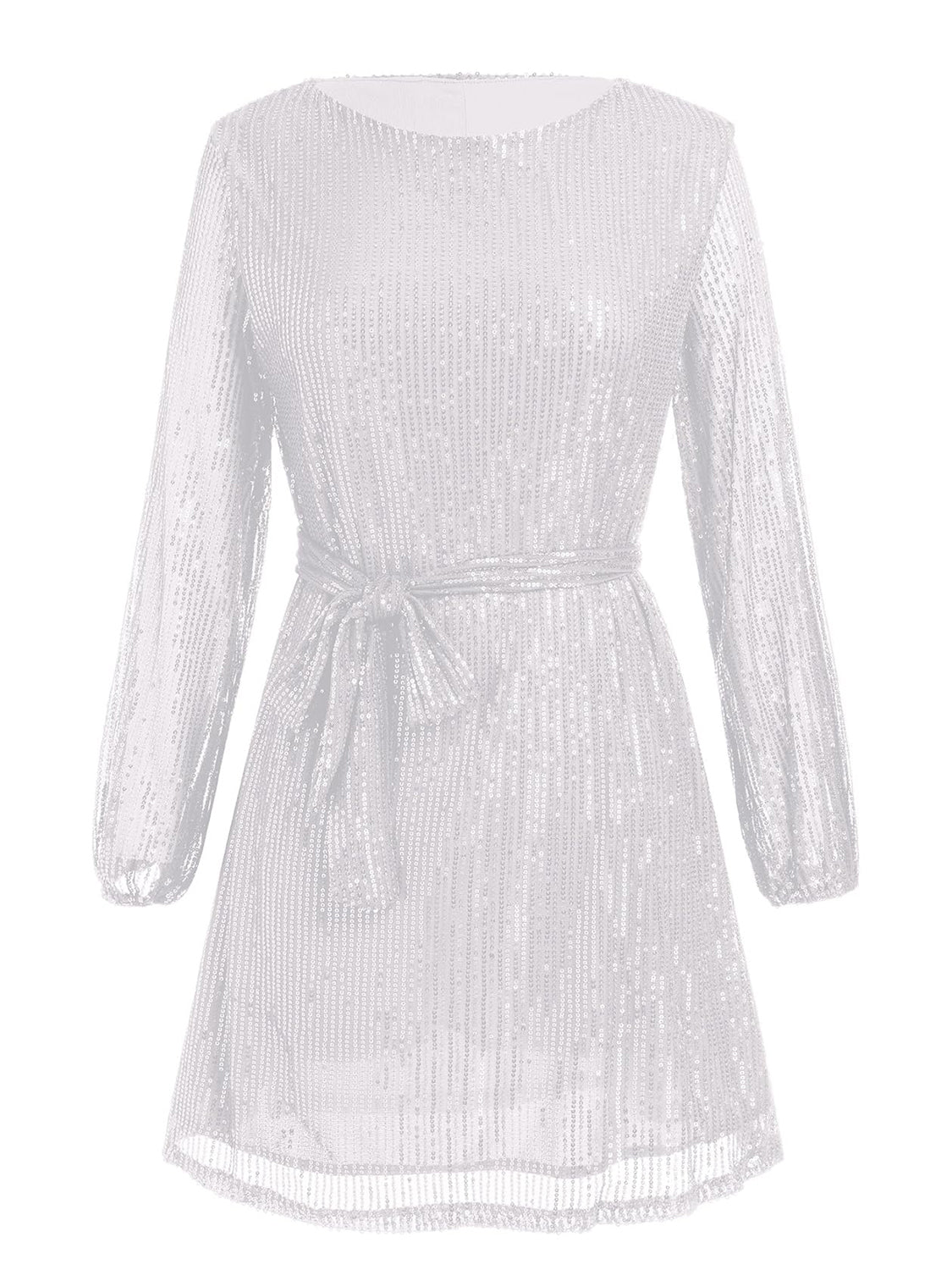 sequin tie waist dress Sequin Tie Waist Bell Sleeve Dress - Gold
